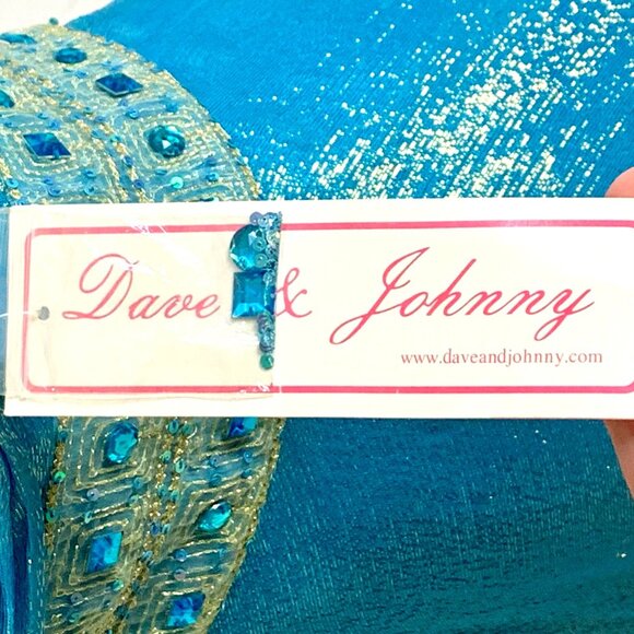 Dazzling Metallic Blue Silk Gown Flowy Prom 0 Hoco Glam Pageant Jeweled Hi-Low - Picture 10 of 11